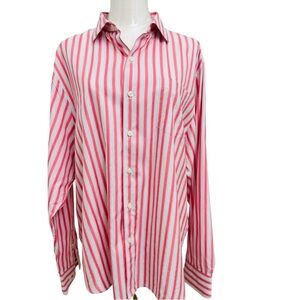 Tommy Bahama Women Pink Stripe Button-Down Shirt Size L